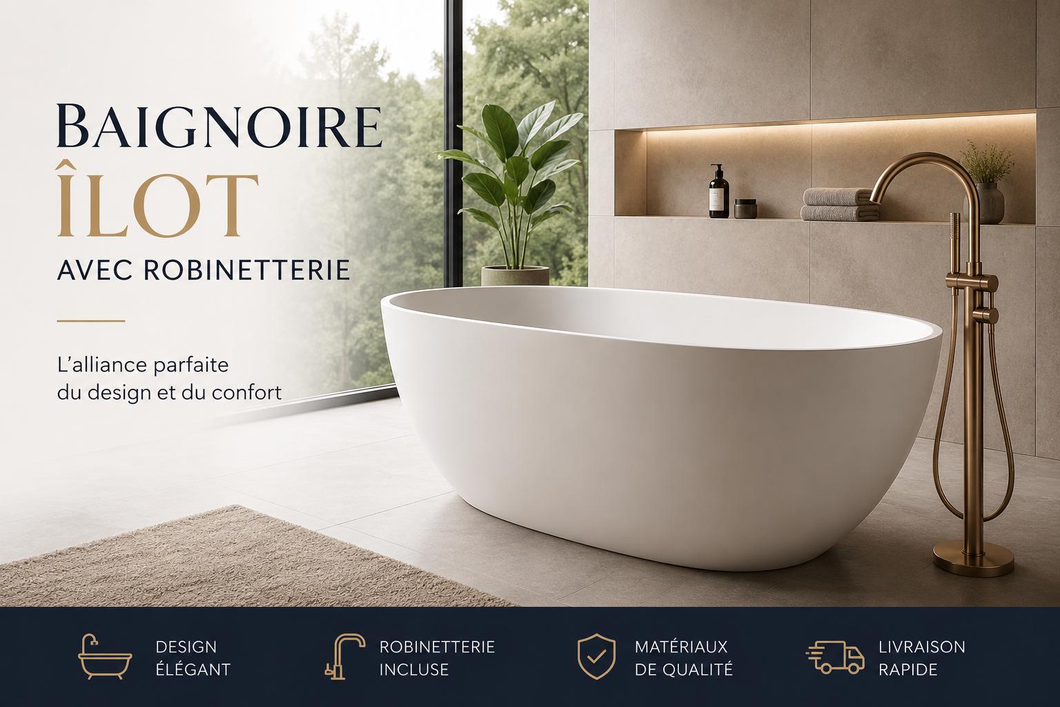 Baignoire Îlot avec Robinetterie